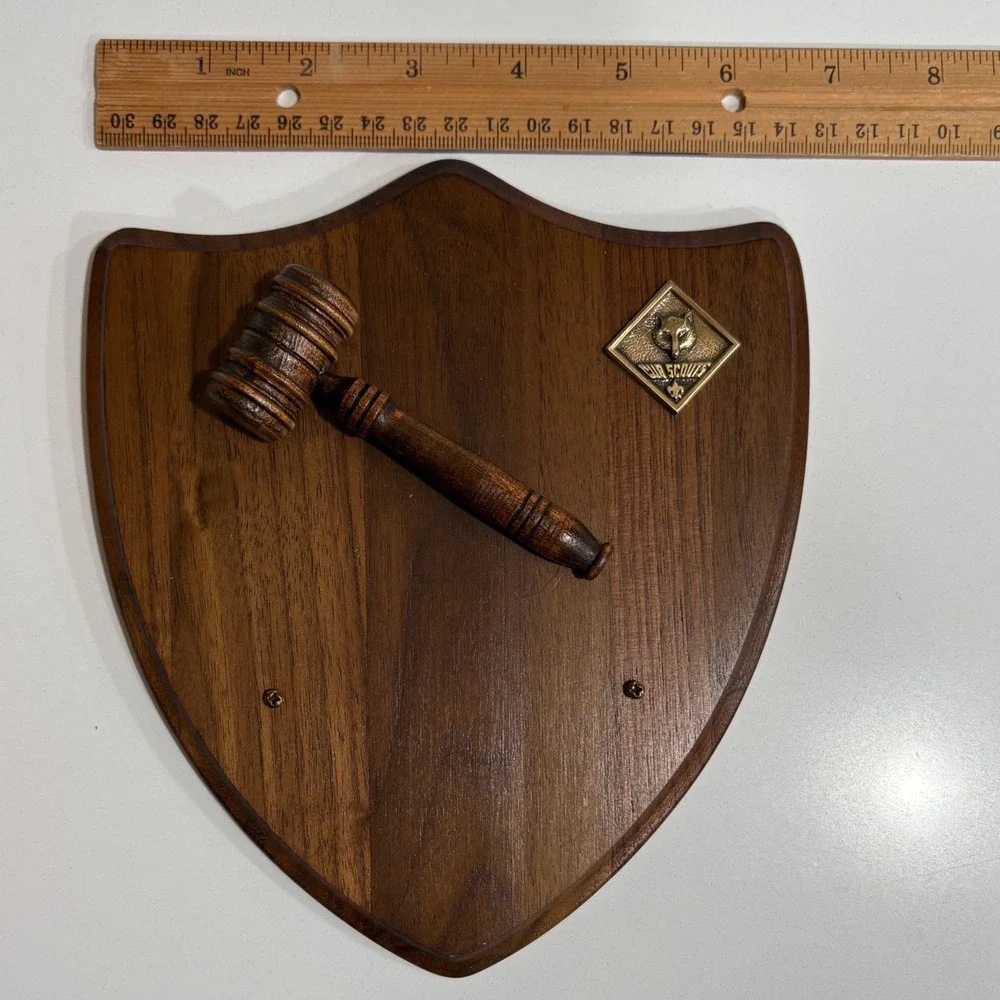 Vintage 1980s Boy Scout Gavel Plaque Award Wood Mounted Emblem Leader Thank‎ You